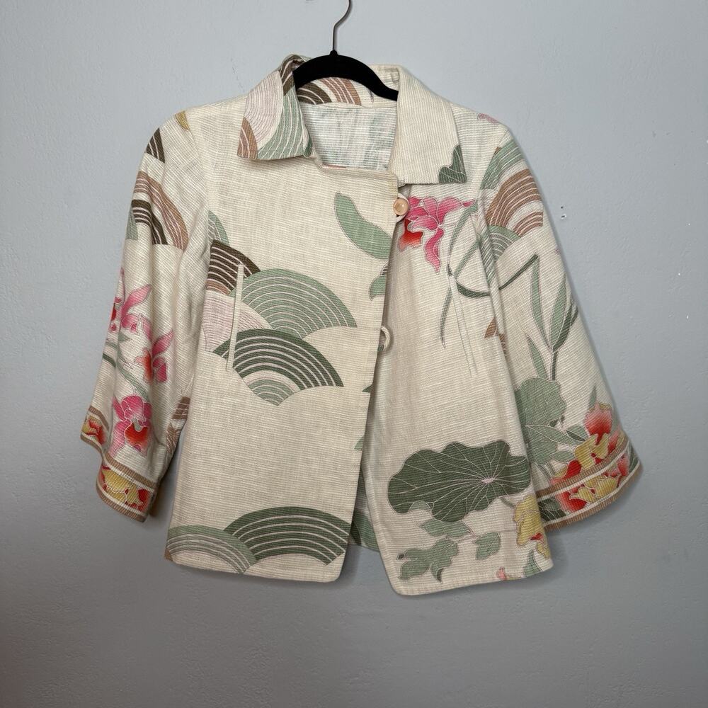 Vintage Leonard Paris Luxury Cape Blazer‎ Linen Blend Floral Chic S/M Luxury - Picture 2 of 12